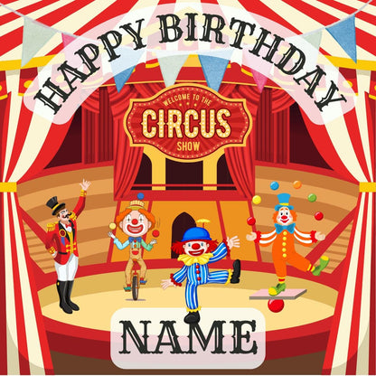 Circus Big Top Clown Acrobat Personalised Birthday Cake Toppers matching Invitations Stickers Balloon Party Pack