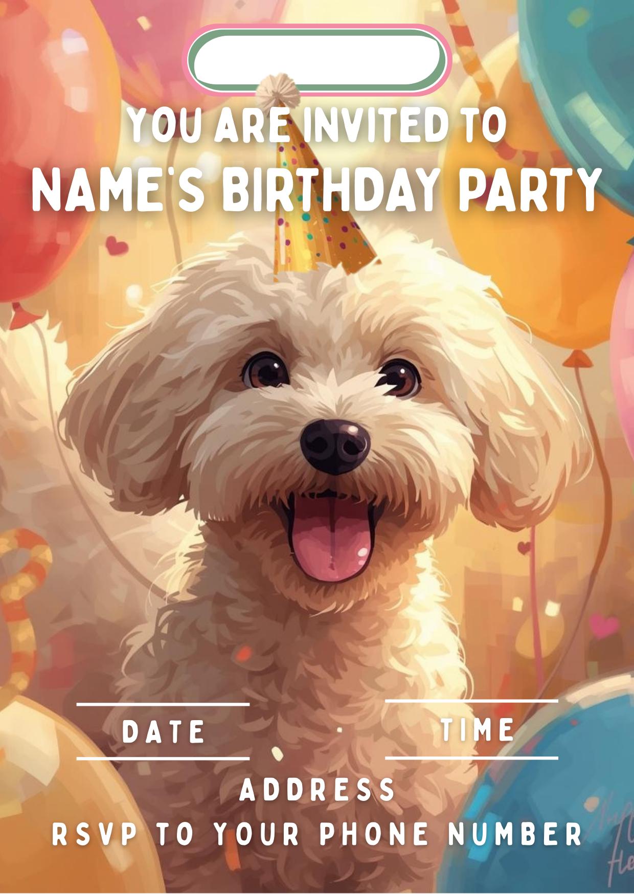 Cockerpoo Birthday Cake Toppers: Edible Images on Icing or Wafer - Matching Stickers Balloon Invitations Pack