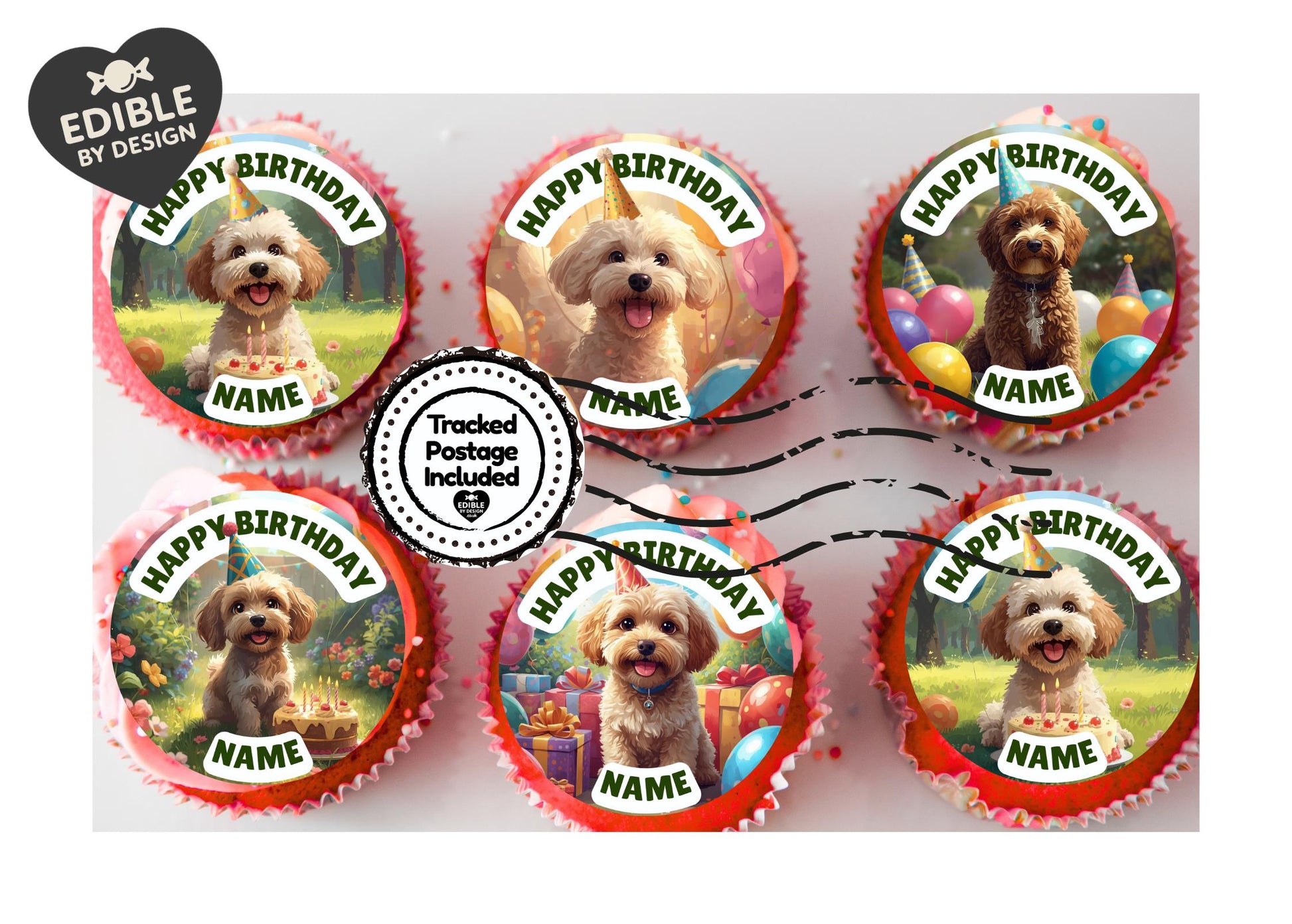 Cockerpoo Birthday Cake Toppers: Edible Images on Icing or Wafer - Matching Stickers Balloon Invitations Pack