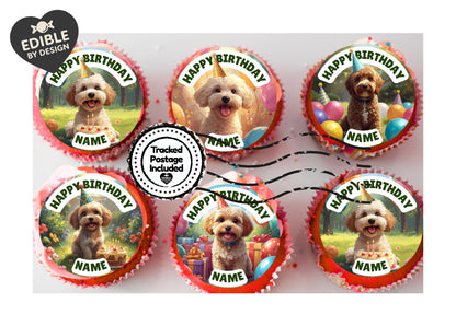 Cockerpoo Birthday Cake Toppers: Edible Images on Icing or Wafer - Matching Stickers Balloon Invitations Pack