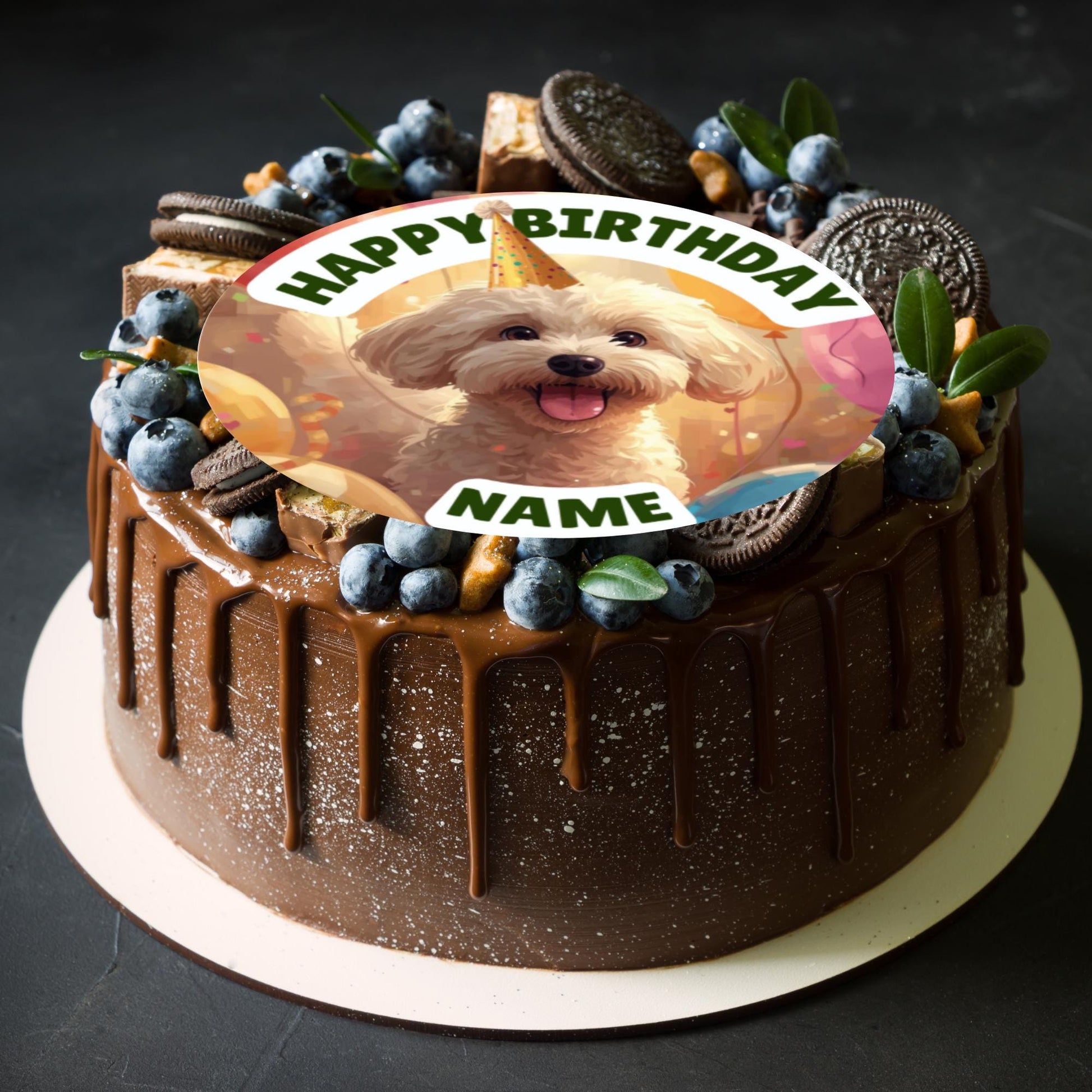 Cockerpoo Birthday Cake Toppers: Edible Images on Icing or Wafer - Matching Stickers Balloon Invitations Pack