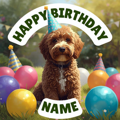 Cockerpoo Birthday Cake Toppers: Edible Images on Icing or Wafer - Matching Stickers Balloon Invitations Pack
