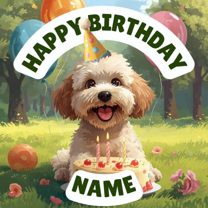 Cockerpoo Birthday Cake Toppers: Edible Images on Icing or Wafer - Matching Stickers Balloon Invitations Pack