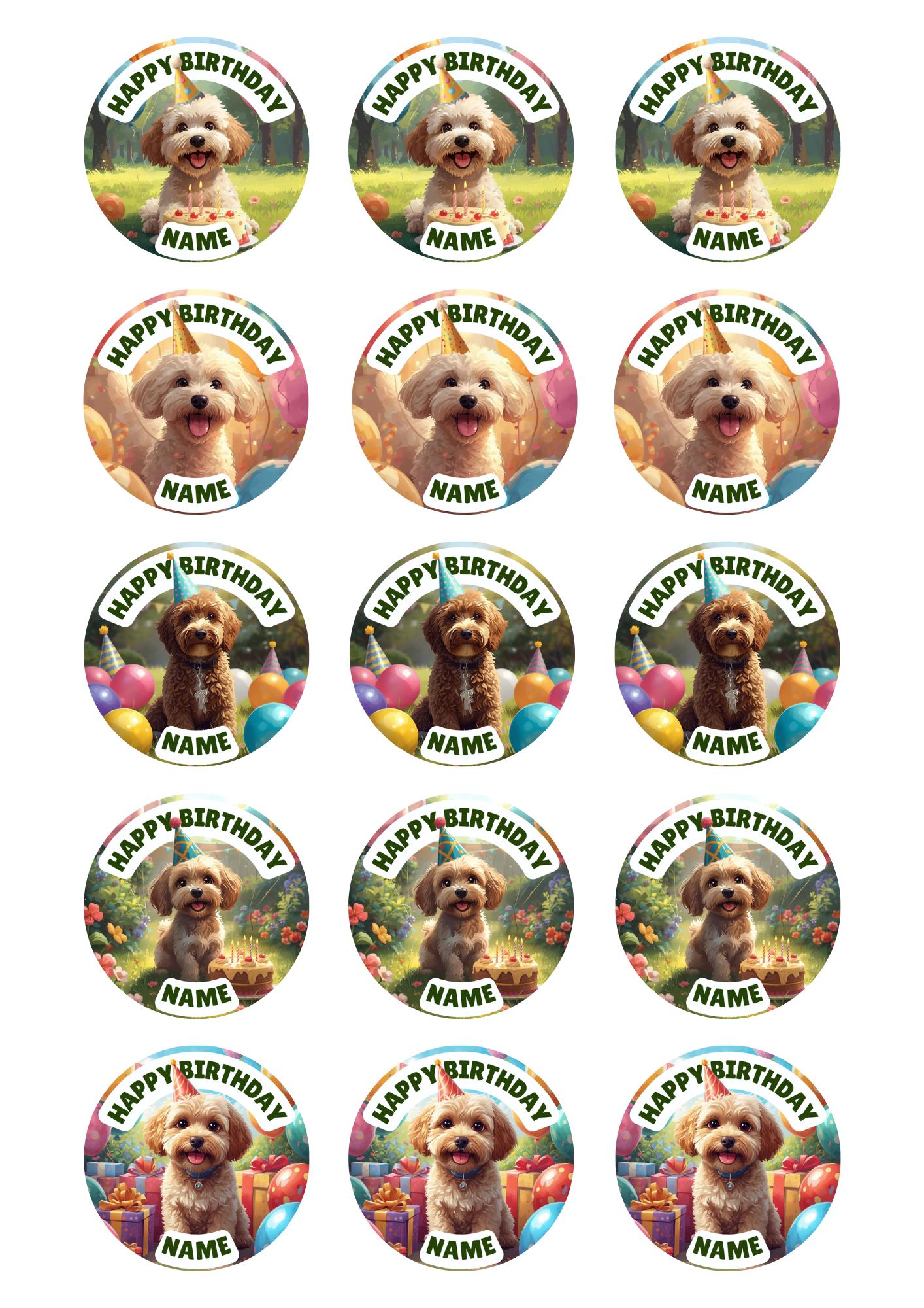 Cockerpoo Birthday Cake Toppers: Edible Images on Icing or Wafer - Matching Stickers Balloon Invitations Pack