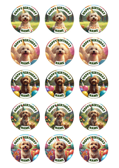 Cockerpoo Birthday Cake Toppers: Edible Images on Icing or Wafer - Matching Stickers Balloon Invitations Pack