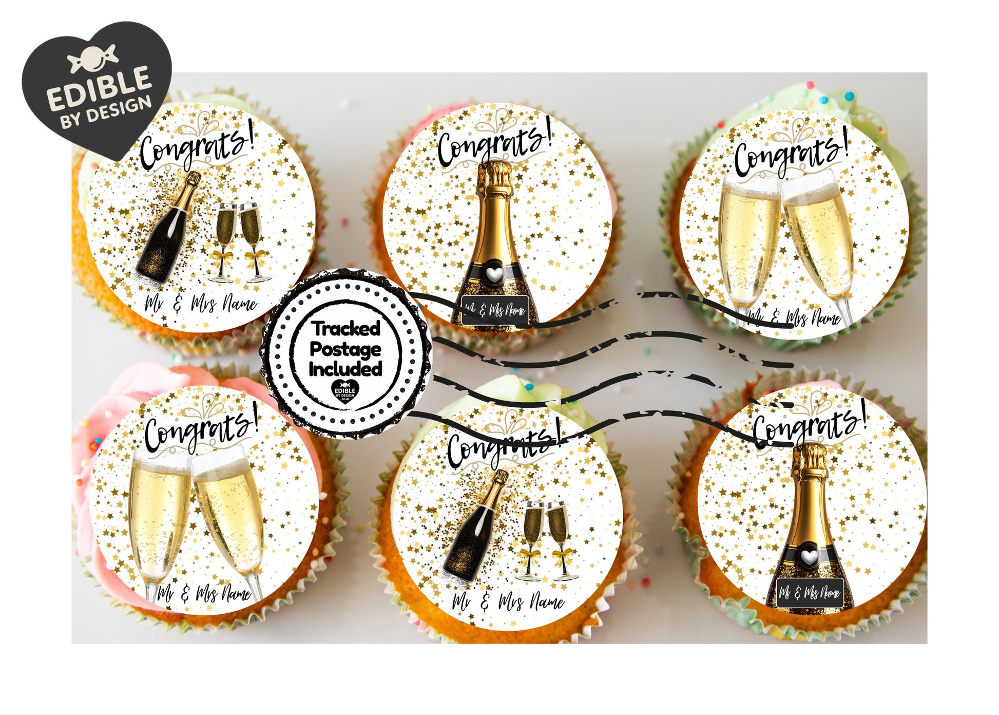 Congratulations Champagne Cake Toppers Edible Images on Icing or Wafer: Stickers Invitations Balloons
