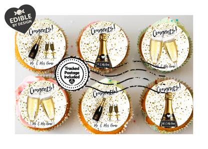 Congratulations Champagne Cake Toppers Edible Images on Icing or Wafer: Stickers Invitations Balloons