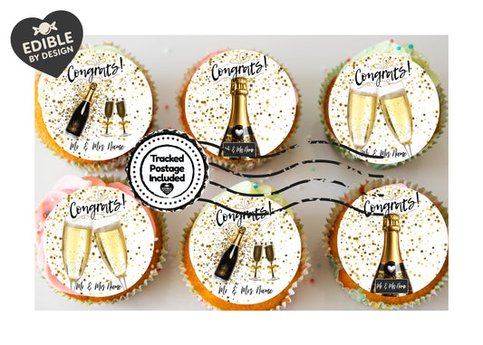 Congratulations Champagne Cake Toppers Edible Images on Icing or Wafer: Stickers Invitations Balloons