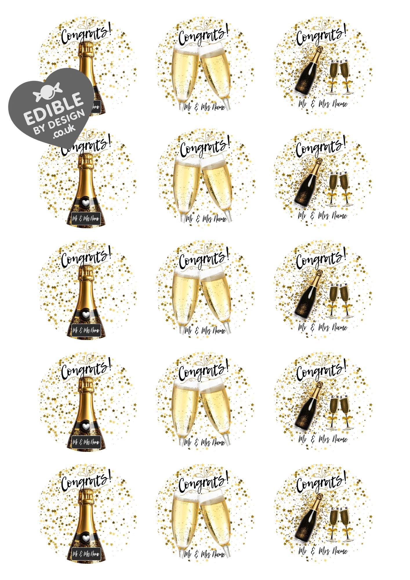 Congratulations Champagne Cake Toppers Edible Images on Icing or Wafer: Stickers Invitations Balloons