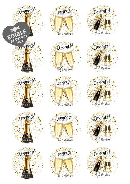 Congratulations Champagne Cake Toppers Edible Images on Icing or Wafer: Stickers Invitations Balloons