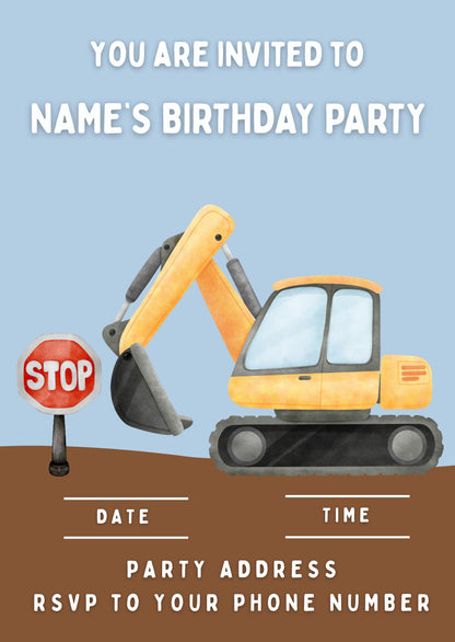 Construction Digger Building Theme Birthday Cake Toppers matching Invitations Stickers Balloon Party Pack