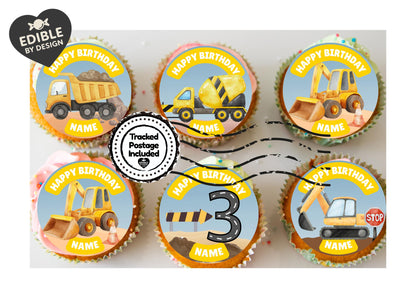 Construction Digger Building Theme Birthday Cake Toppers matching Invitations Stickers Balloon Party Pack