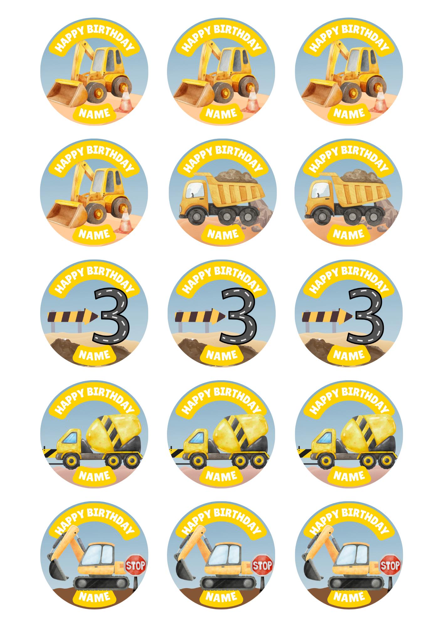 Construction Digger Building Theme Birthday Cake Toppers matching Invitations Stickers Balloon Party Pack