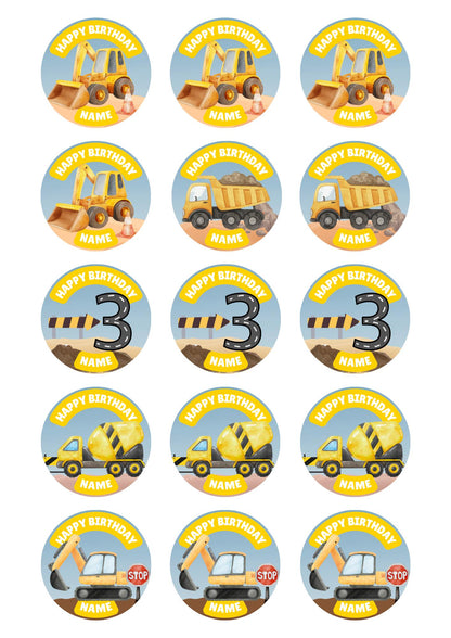 Construction Digger Building Theme Birthday Cake Toppers matching Invitations Stickers Balloon Party Pack