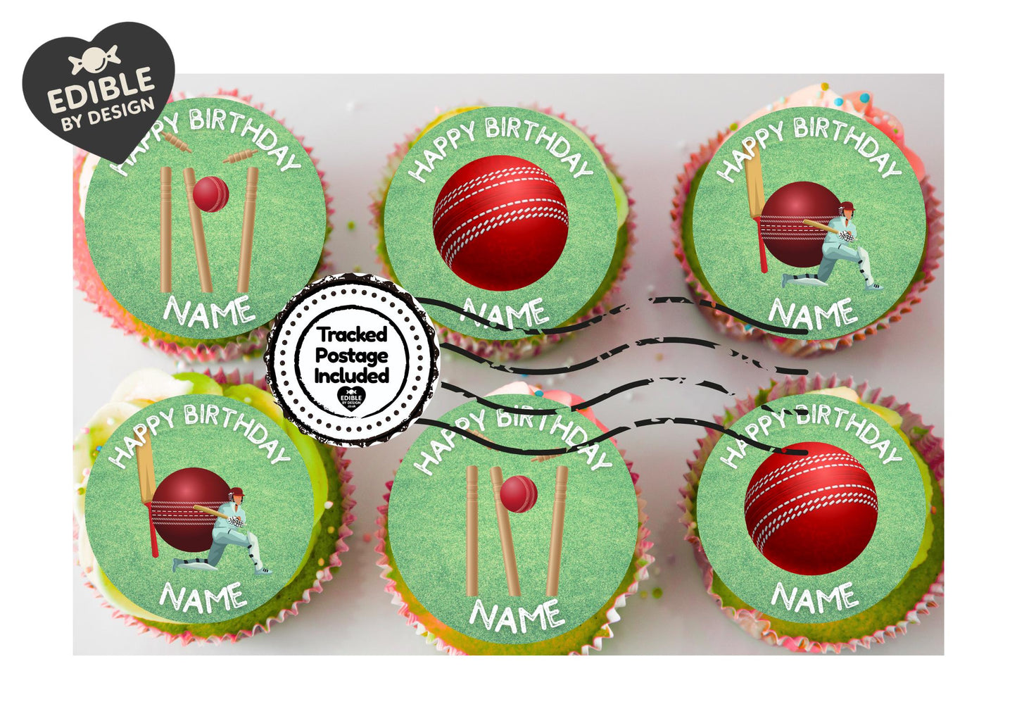 Cricket Birthday Cake Toppers Edible Icing Wafer Personalised Name and Age Matching Stickers Balloon Invitations Pack