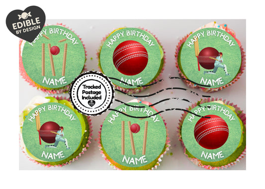 Cricket Birthday Cake Toppers Edible Icing Wafer Personalised Name and Age Matching Stickers Balloon Invitations Pack