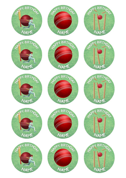 Cricket Birthday Cake Toppers Edible Icing Wafer Personalised Name and Age Matching Stickers Balloon Invitations Pack