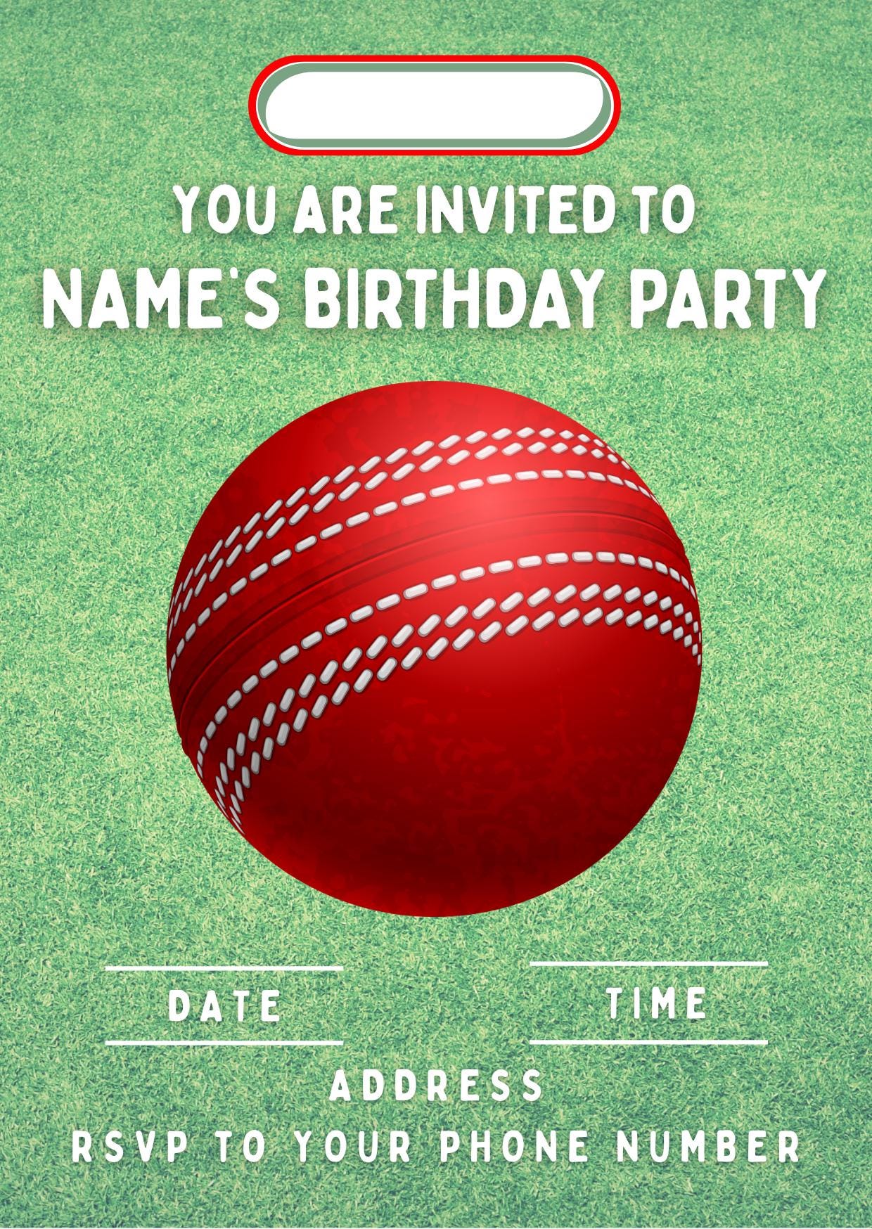 Cricket Birthday Cake Toppers Edible Icing Wafer Personalised Name and Age Matching Stickers Balloon Invitations Pack