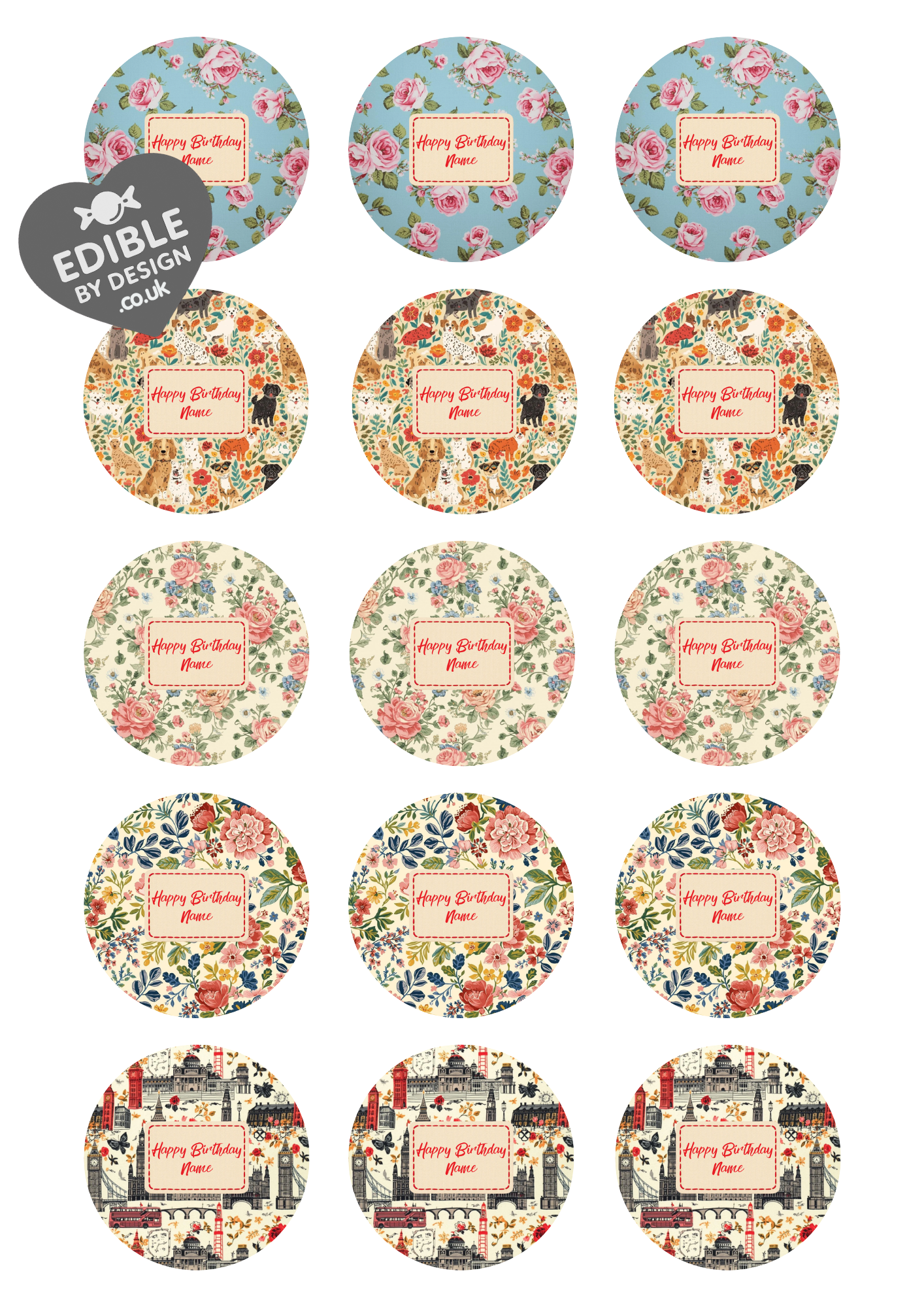 Personalised Inspired by Liberty London Cake Toppers: Edible Icing or Wafer, Stickers and Balloon
