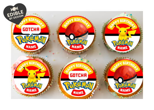 Pokémon Theme Birthday Cake Toppers Edible Circles Personalised Name and Age Matching Stickers Balloon Invitations Pack