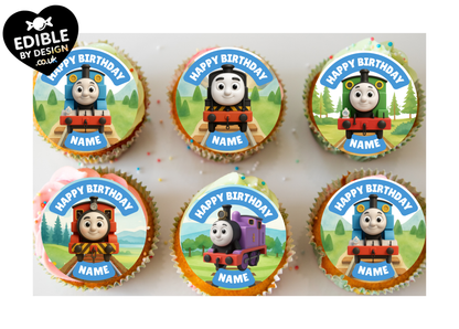 Thomas Train Theme Birthday Cake Toppers Edible Circles Personalised Name and Age Matching Stickers Balloon Invitations Pack