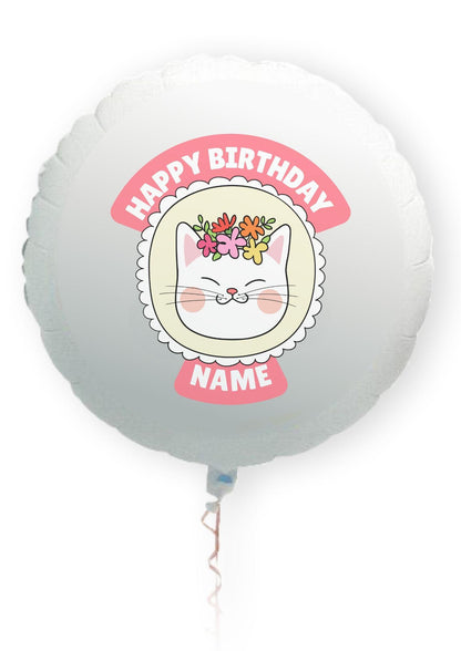 Cute Cat Personalised Birthday Cake Toppers Icing or Wafer matching Invitations Stickers Balloon Party Pack