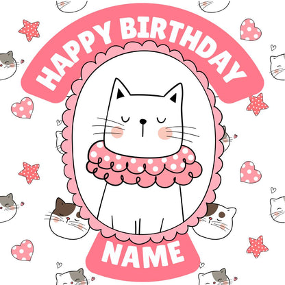 Cute Cat Personalised Birthday Cake Toppers Icing or Wafer matching Invitations Stickers Balloon Party Pack