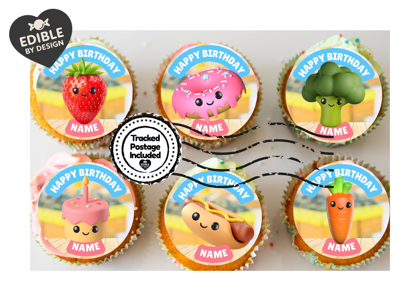 Cute Food Theme Birthday Cake Toppers Edible matching Invitations Stickers Balloon Party Pack
