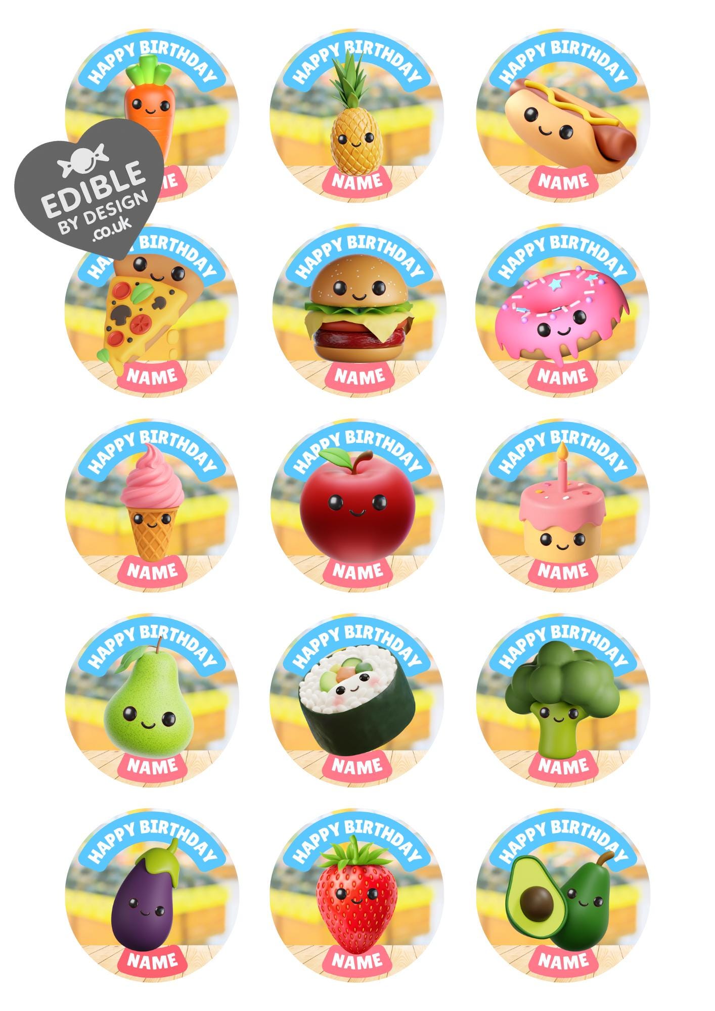 Cute Food Theme Birthday Cake Toppers Edible matching Invitations Stickers Balloon Party Pack