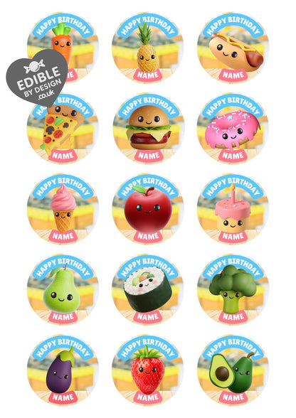 Cute Food Theme Birthday Cake Toppers Edible matching Invitations Stickers Balloon Party Pack