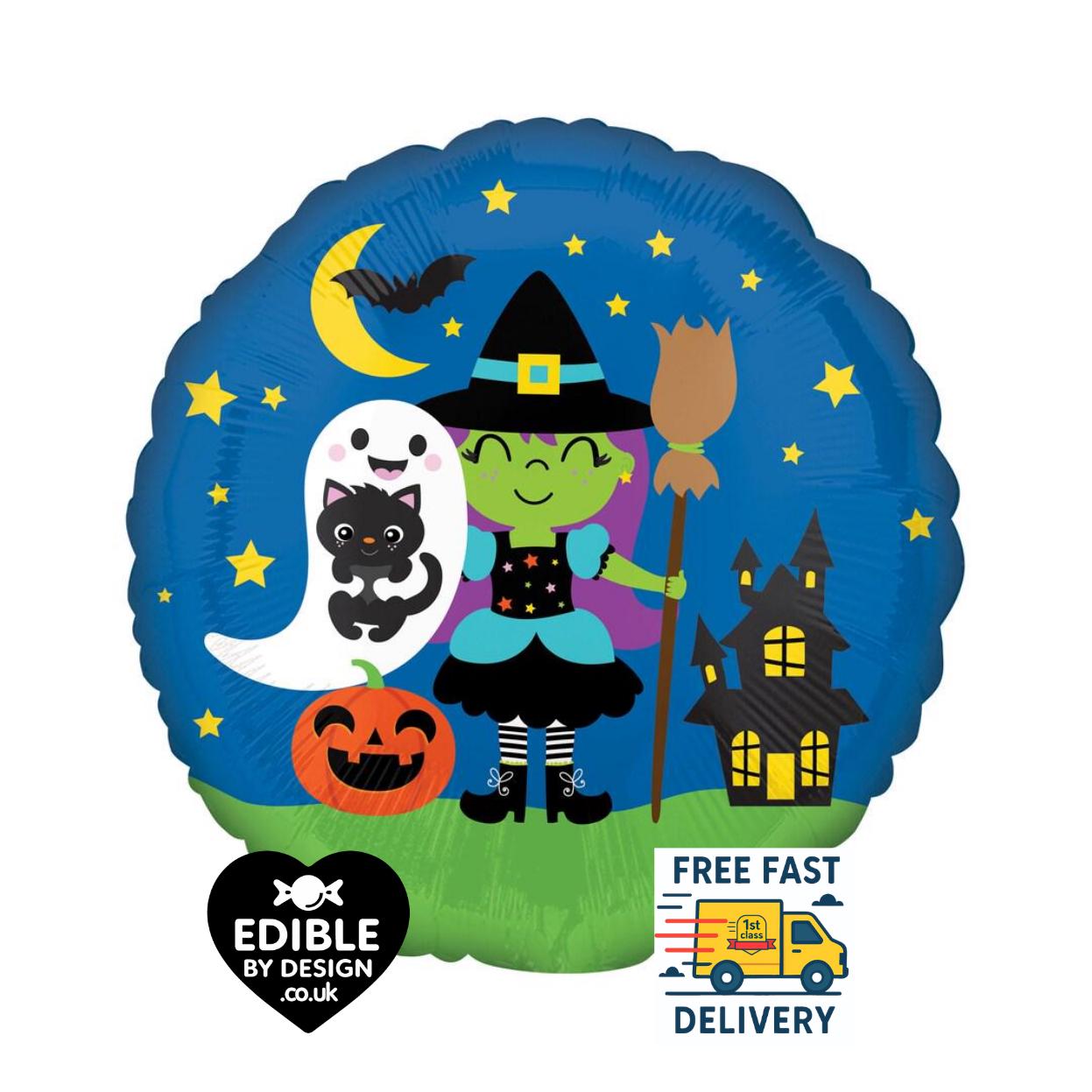 Cute Witch & Friends Foil Balloon - Anagram - 17" round Halloween Balloon