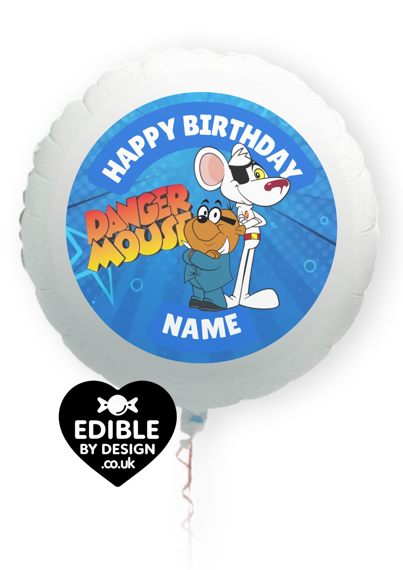 Dangermouse Theme Birthday Cake Toppers Edible Circles Personalised Name and Age Matching Stickers Balloon Invitations Pack