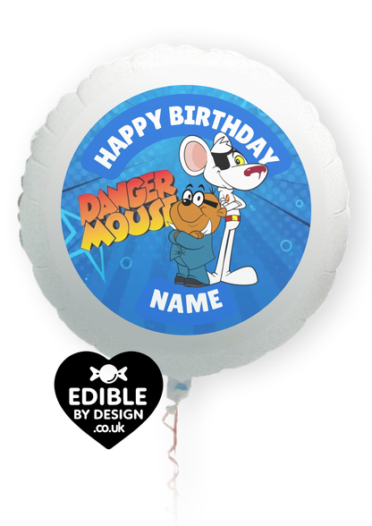 Dangermouse Theme Birthday Cake Toppers Edible Circles Personalised Name and Age Matching Stickers Balloon Invitations Pack