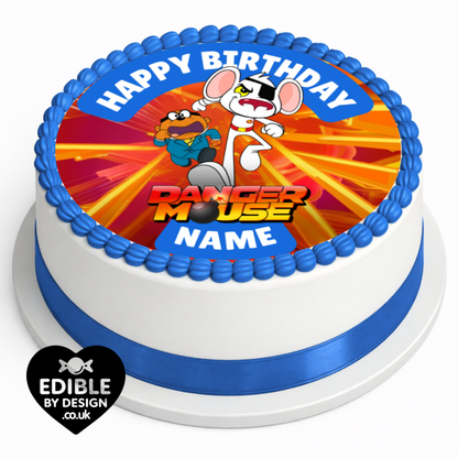 Dangermouse Theme Birthday Cake Toppers Edible Circles Personalised Name and Age Matching Stickers Balloon Invitations Pack