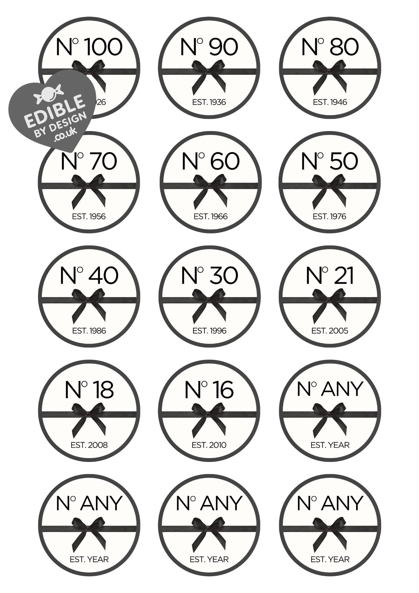 Designer Birthday Year Cake Toppers Edible Images on Icing or Wafer: Stickers Invitations Balloon