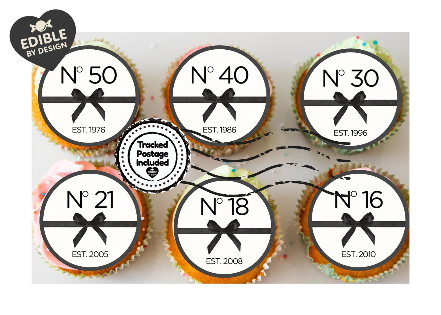 Designer Birthday Year Cake Toppers Edible Images on Icing or Wafer: Stickers Invitations Balloon