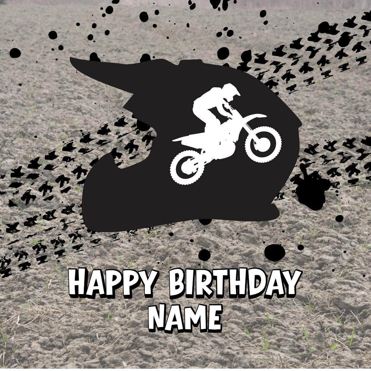 Dirt Bike Motocross Personalised Birthday Cake Toppers matching Invitations Stickers Balloon Party Pack