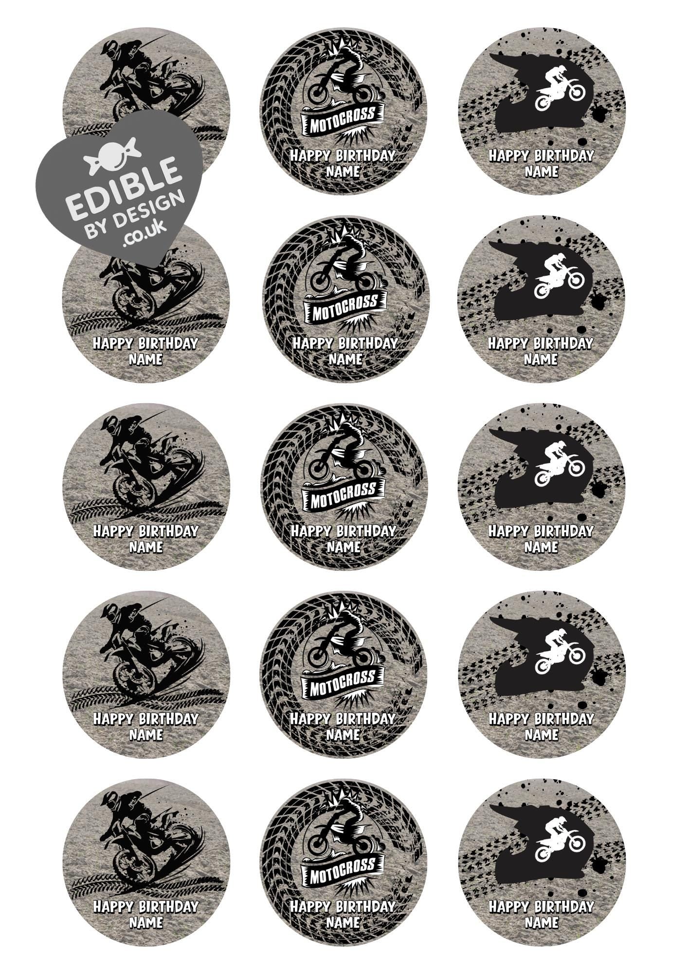 Dirt Bike Motocross Personalised Birthday Cake Toppers matching Invitations Stickers Balloon Party Pack