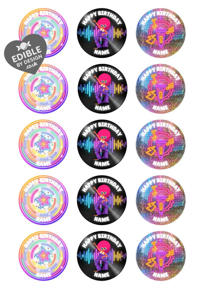 Disco Party Birthday Cake Toppers Edible Images on Icing or Wafer: Stickers Invites Balloon