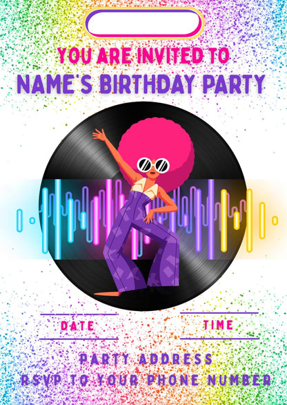 Disco Party Birthday Cake Toppers Edible Images on Icing or Wafer: Stickers Invites Balloon