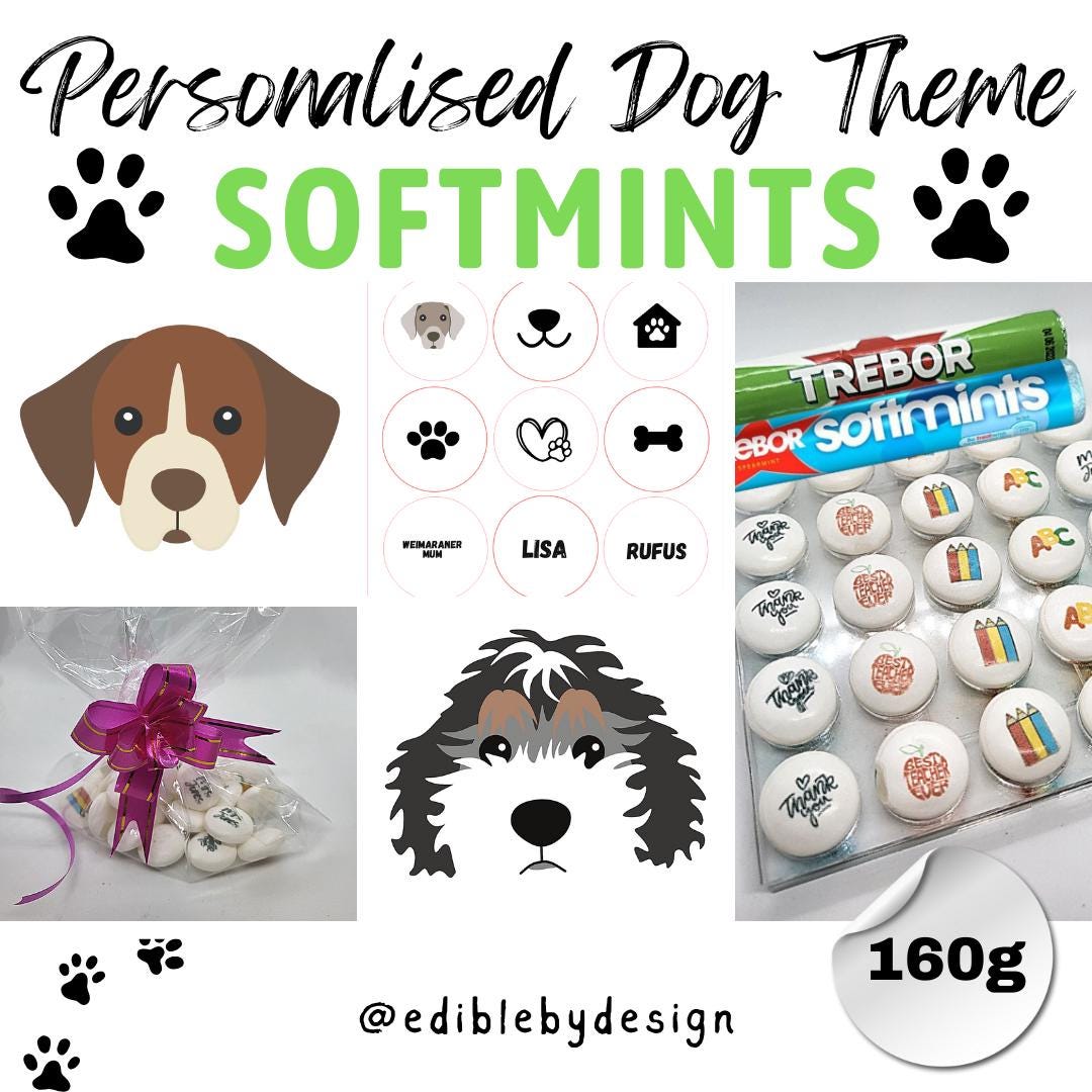 Dog Theme Trebor Softmints - personalised mints with your choice of dog breed, photo, image and text, Perfect gift for dog or puppy lovers
