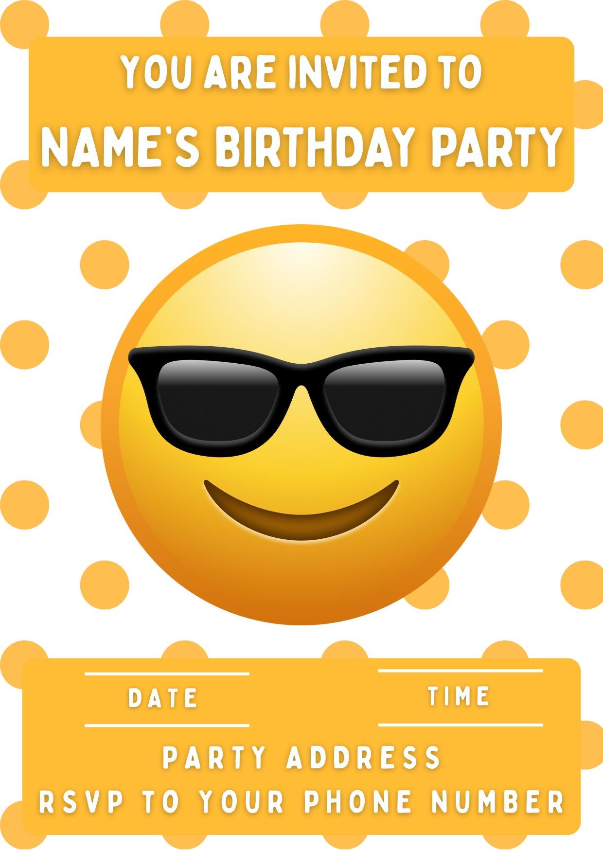 Emoji Theme Personalised Birthday Cake Toppers matching Invitations Stickers Foil Balloon Party Pack