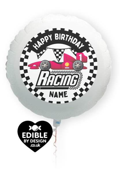 Formula 1 F1 Theme Birthday Cake Toppers Edible Circles Personalised Name and Age Matching Stickers Balloon Invitations Pack