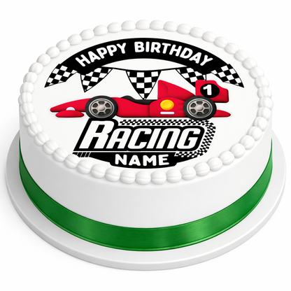 Formula 1 F1 Theme Birthday Cake Toppers Edible Circles Personalised Name and Age Matching Stickers Balloon Invitations Pack