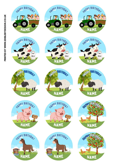 Farmyard Theme Birthday Cake Toppers Edible Circles matching Invitations Stickers Balloon Party Pack