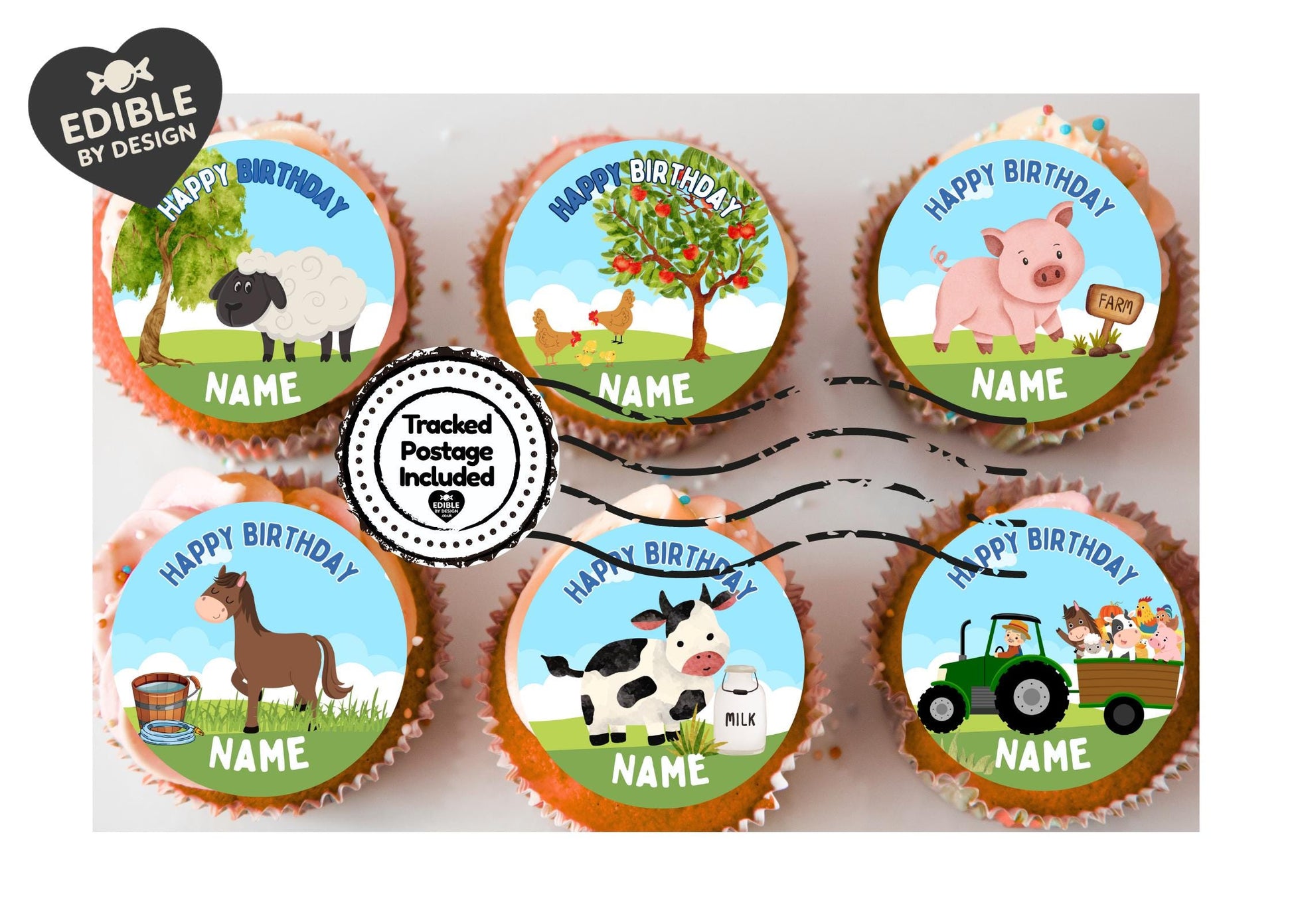 Farmyard Theme Birthday Cake Toppers Edible Circles matching Invitations Stickers Balloon Party Pack