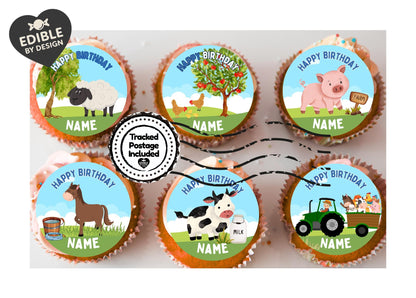 Farmyard Theme Birthday Cake Toppers Edible Circles matching Invitations Stickers Balloon Party Pack