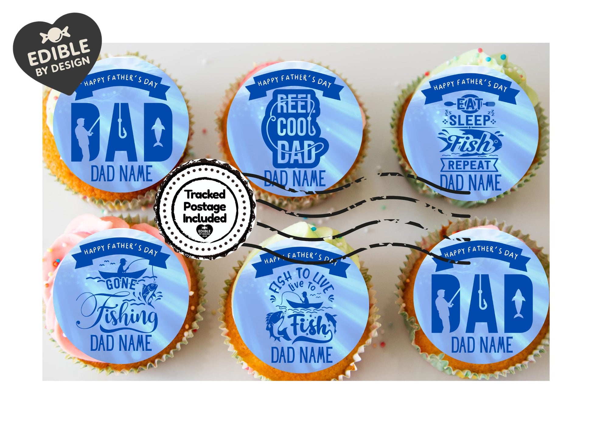 Fishing Theme Fathers Day Personalised Cake Toppers Edible Icing or Wafer, also Matching Foil Balloon
