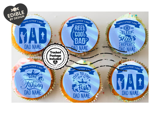 Fishing Theme Fathers Day Personalised Cake Toppers Edible Icing or Wafer, also Matching Foil Balloon