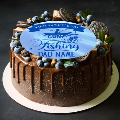 Fishing Theme Fathers Day Personalised Cake Toppers Edible Icing or Wafer, also Matching Foil Balloon